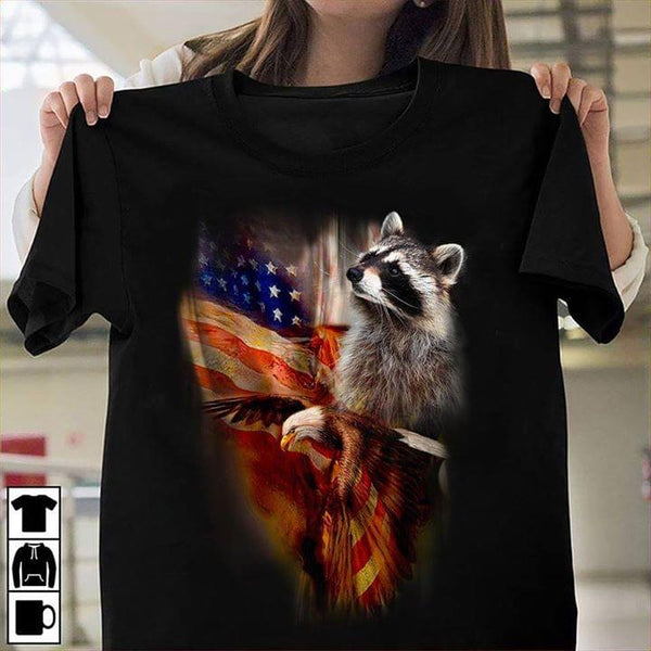 Us Flag Eagle Racoon Independence Day 4th July Standard Men T-shirt - Dreameris