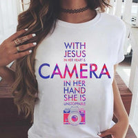 With Jesus In Her Heart Camera In Her Hand Is Unstoppable Standard Women's T-shirt - Dreameris