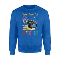 Make Time For Myself Black Cat Dreamcatcher Coffee Books Boho Lover - Standard Crew Neck Sweatshirt - Dreameris