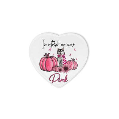 Husky We Wear Pink Pumpkin Gift Dog Lovers - Heart Ornament (2 sided) - Dreameris