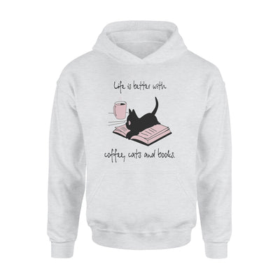 Nice Black Cat Life If Better With Coffee Cute Cats And Books - Premium Hoodie - Dreameris