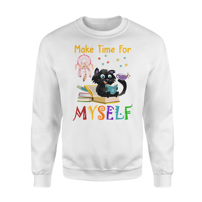 Make Time For Myself Black Cat Dreamcatcher Coffee Books Boho Lover - Standard Crew Neck Sweatshirt - Dreameris