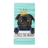 Cartoon black pug dog holding sign and crown - Neck Gaiter - Dreameris