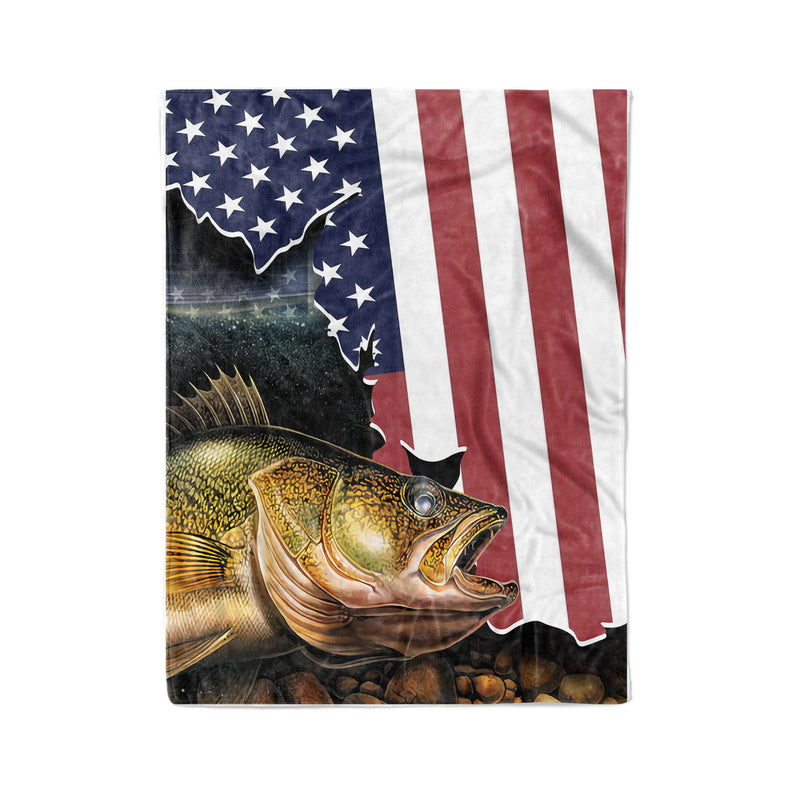 Dreameris Walleye Fishing American Flag Gift - Fleece Blanket
