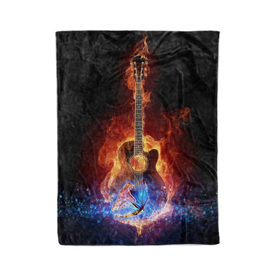 FF Dreameris Electric Guitar Soul Fire Blue Butterfly Rock Jaz Gift Fleece Blanket - Dreameris