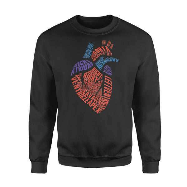 Anatomical Heart Shirt Parts Of Heart Cardiac Nurse - Premium Crew Neck Sweatshirt - Dreameris