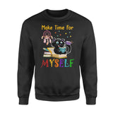 Make Time For Myself Black Cat Dreamcatcher Coffee Books Boho Lover - Standard Crew Neck Sweatshirt - Dreameris