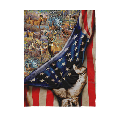 [Dreameris] Hunting Deer American Flag Gift - Sherpa Blanket - Dreameris