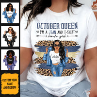 Personalized October Birthday Gift For Her Custom Birthday Gift Black Queen Customized October Birthday T-Shirt Hoodie Dreameris